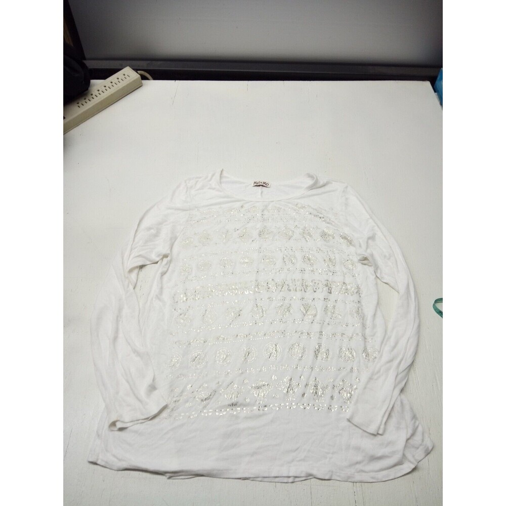 Mel & Mo T-shirt Top Womans XL White Christmas Long Sleeve Round Neck
